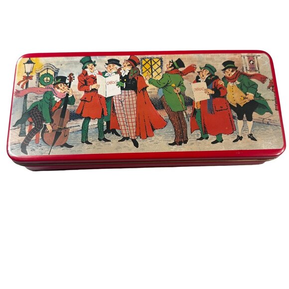Charles Dickens Christmas Carolers Candy Tin Vintage Candle Tin Home 1960 - Picture 1 of 13